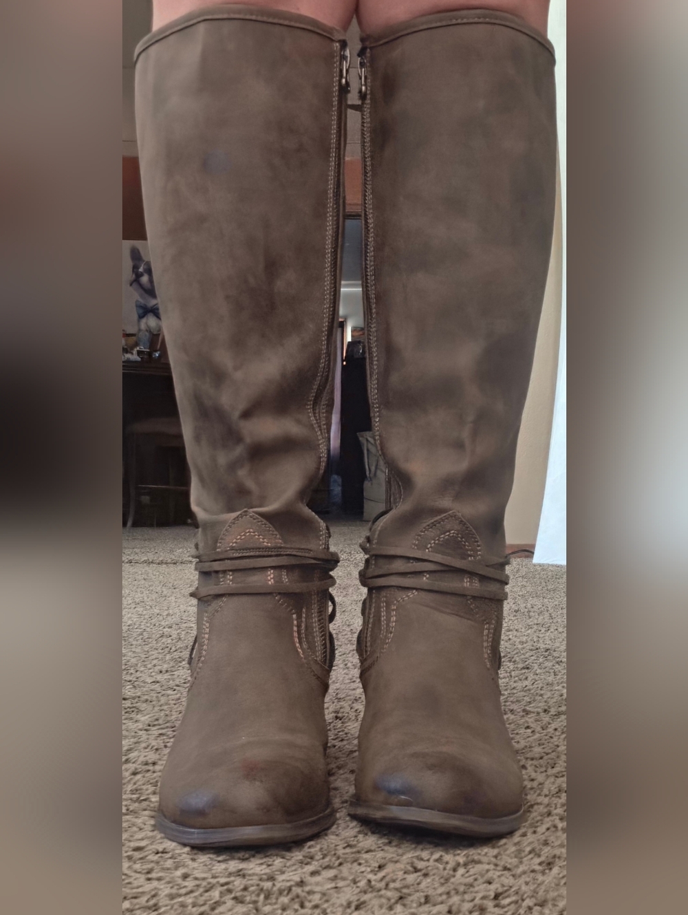 Women's Tall Brown Leather Riding Boots. Sparkle & Laced Up Back